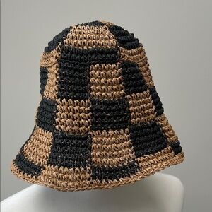 GIGI PIP Black and Tan Crochet Check Bucket Hat
